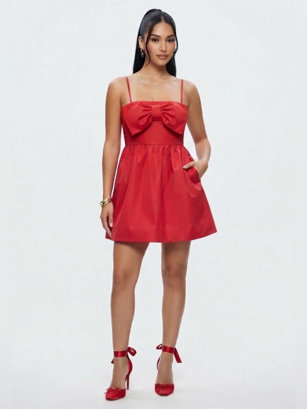 NWT LOFT Red Taffeta Bow Front Strappy Bubble Mini Dress Size 10 Cocktail Party